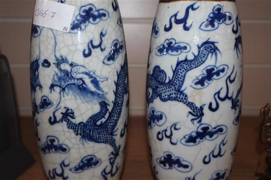 A pair of Chinese crackleglaze blue and white vases c.1900 height 26cm